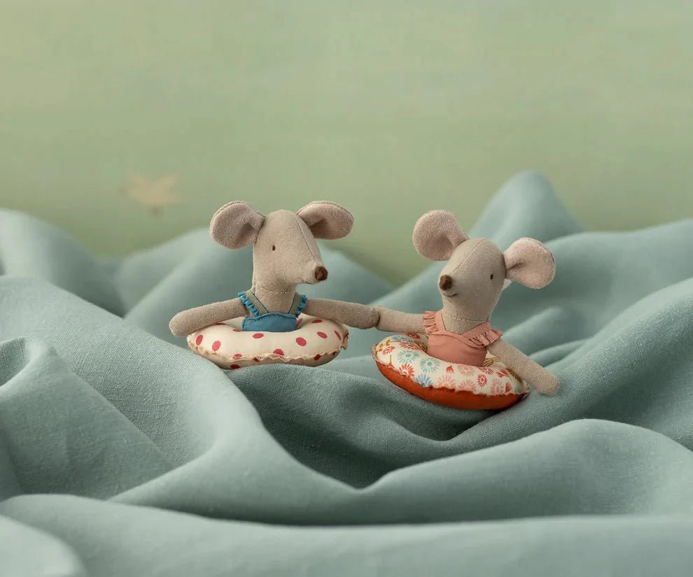 Charming Maileg mice in swim rings from Acorn & Pip, perfect for gifting in our Maileg subscription boxes UK.