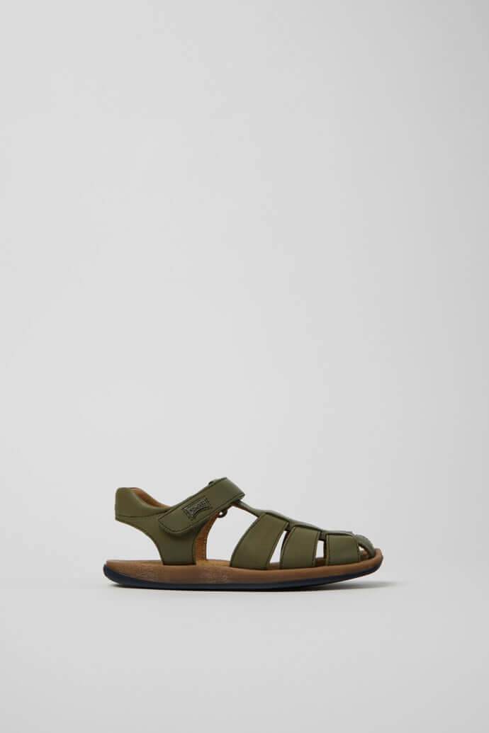 Camper: Bicho - Green Leather Closed Sandals