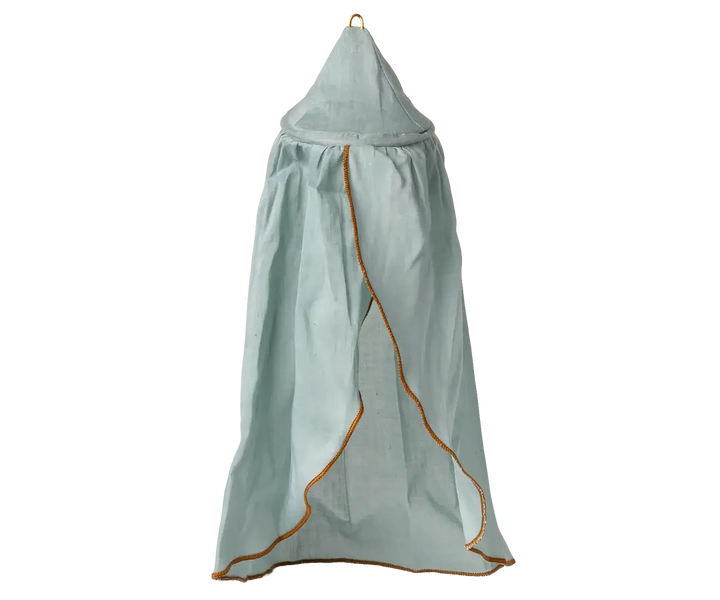 Miniature bed canopy mint with golden trim, perfect for adding a romantic touch to your child's bedroom.