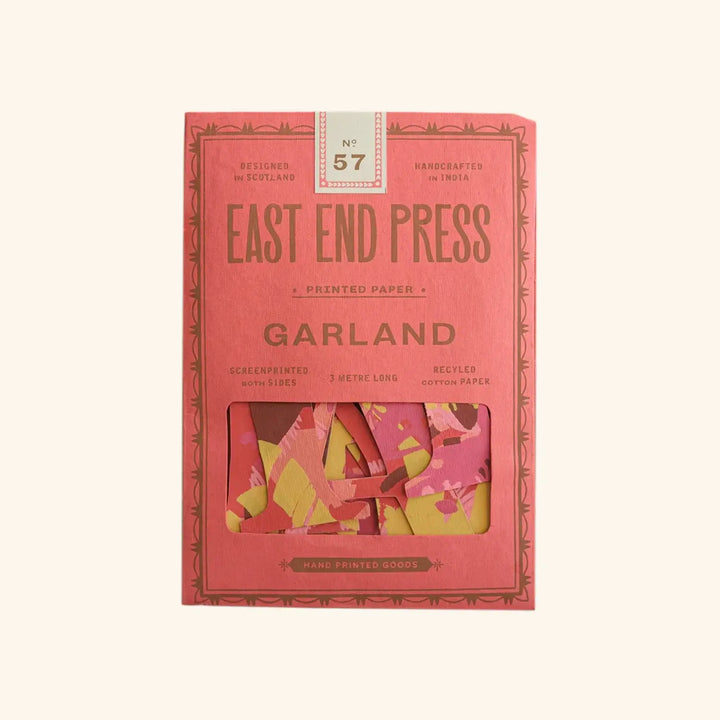 East End Press Happy Birthday red mix recycled birthday garland packaging, perfect for joyful celebrations.