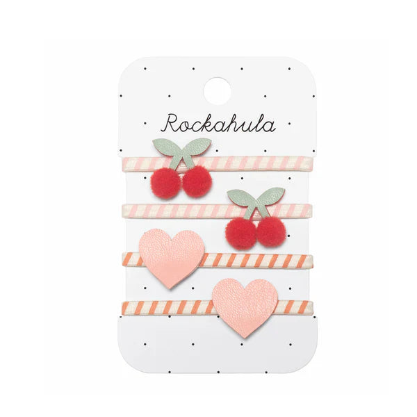 Cherry hearts hair bobbles by Rockahula, a charming accessory that adds color and fun to little ones' hairstyles.