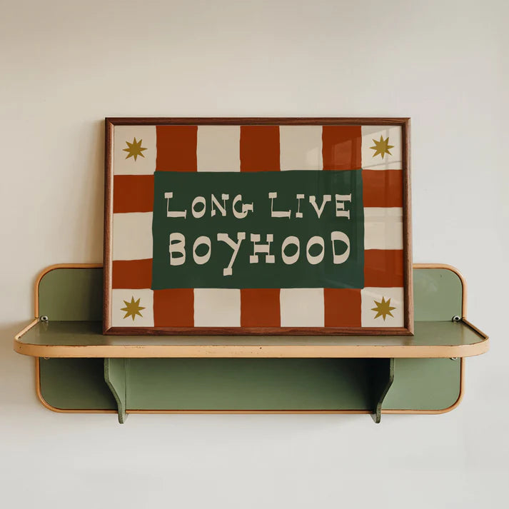 Lune Club boyhood art print displayed in a stylish frame, perfect gift for parents uplifting children's decor.