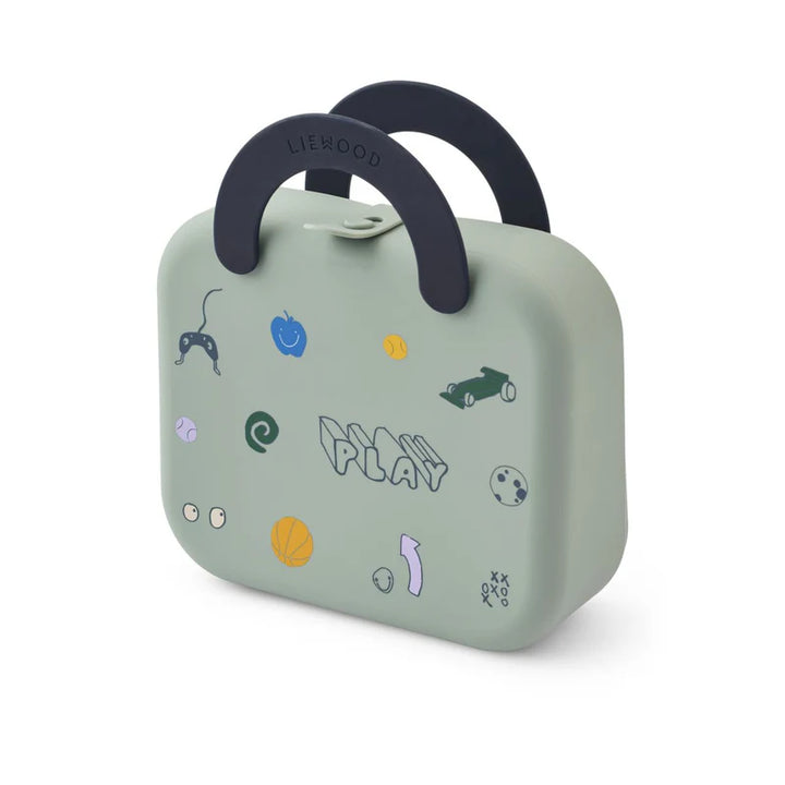 Foldable silicone lunchbox for kids in playful green design, perfect gift for parents looking for practical solutions.
