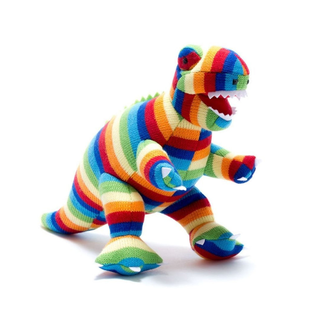 Best Years: Knitted T - Rex Dinosaur Toy in Bold Stripe - Acorn & Pip_Best Years