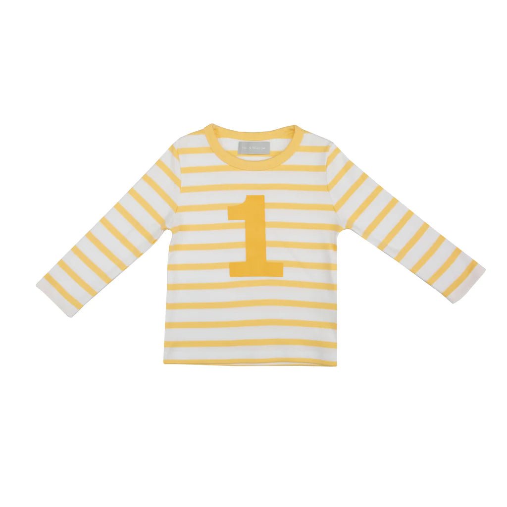 Bob & Blossom: Buttercup Yellow & White Striped Number T-Shirt - Acorn & Pip_Bob & Blossom