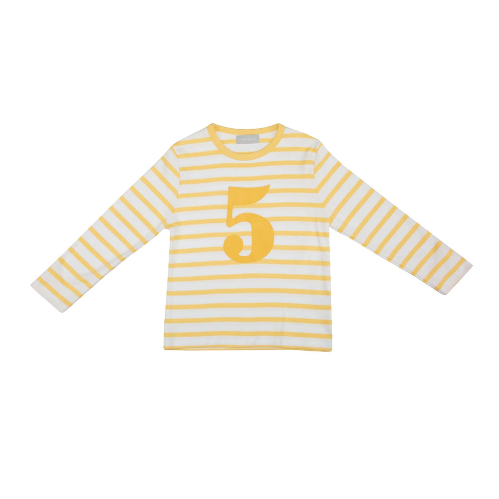 Bob & Blossom: Buttercup Yellow & White Striped Number T-Shirt - Acorn & Pip_Bob & Blossom