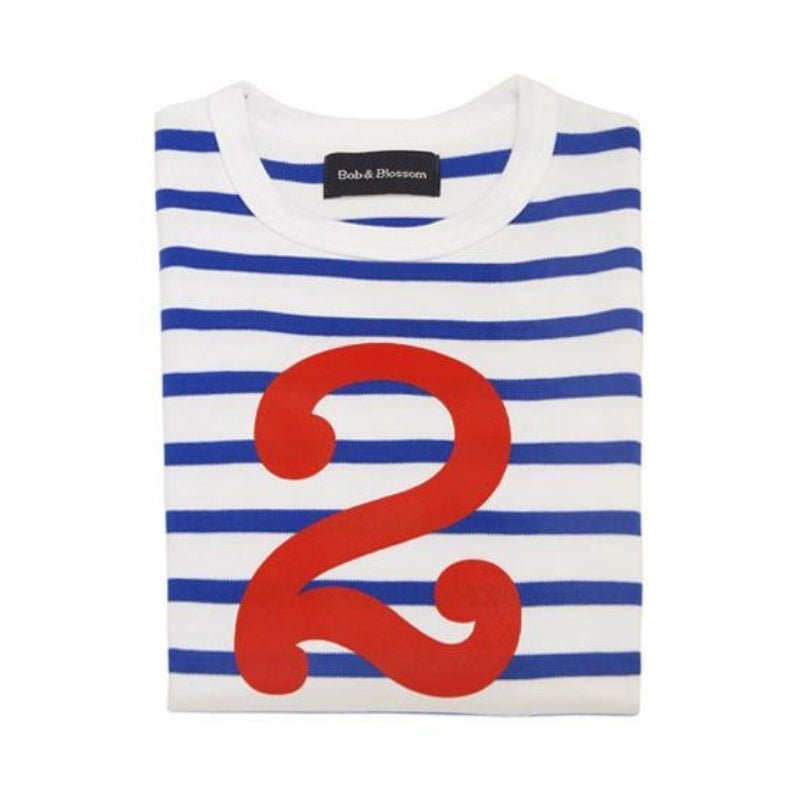 Bob & Blossom: French Blue & Cream White Stripe Number 2 T-Shirt - Acorn & Pip_Bob & Blossom