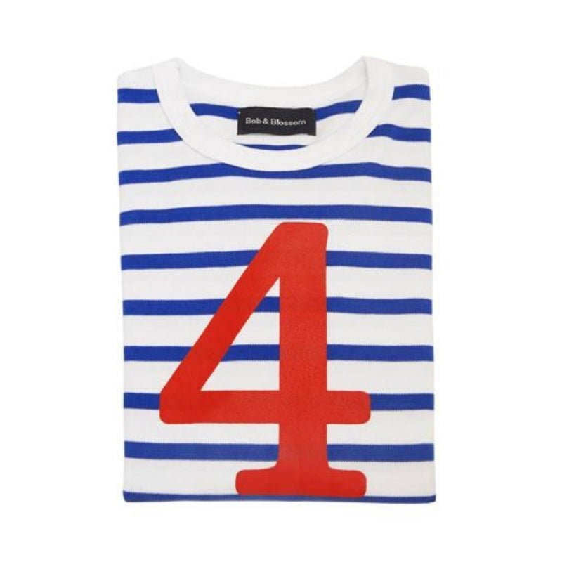 Bob & Blossom: French Blue & Cream White Stripe Number 4 T-Shirt - Acorn & Pip_Bob & Blossom