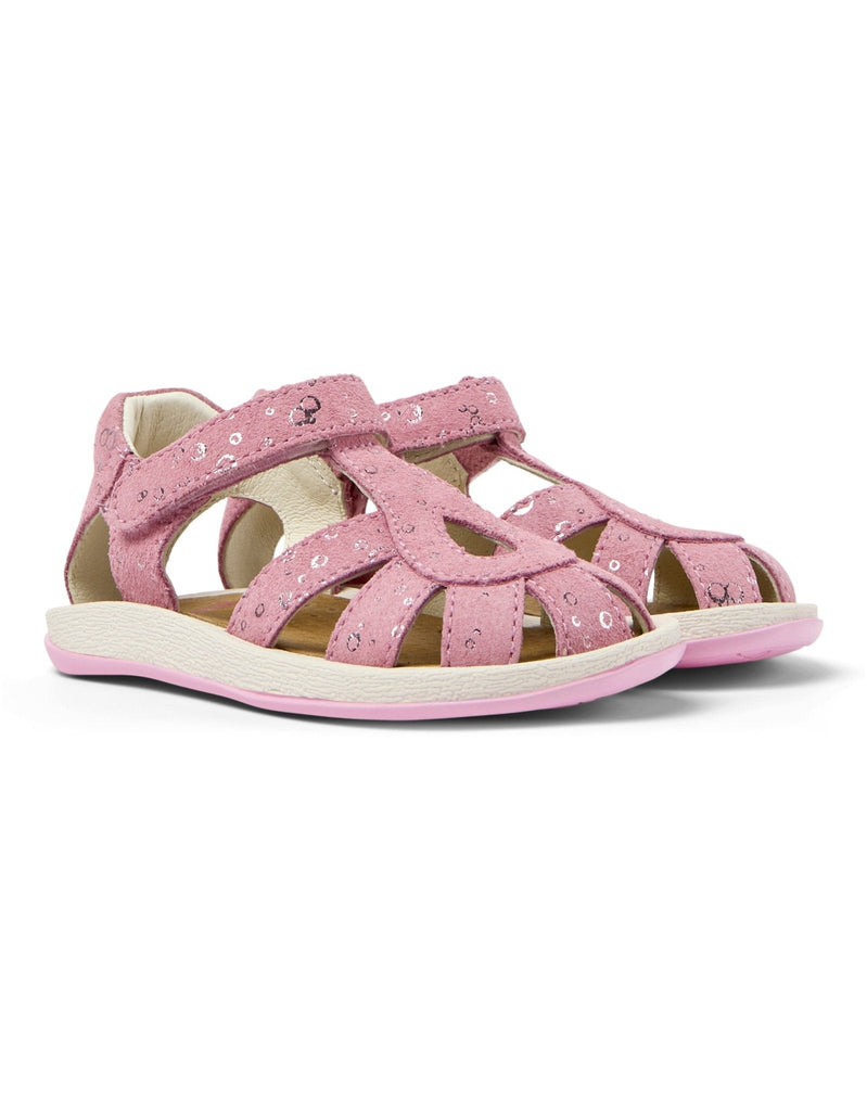 Camper: Bicho Girls Velcro Closed Toe Sandals - Metallic Pink Leather - Acorn & Pip_Camper