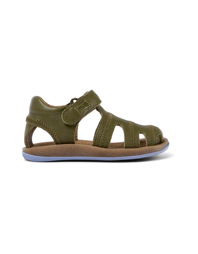 Camper: Bicho Kids Velcro Closed Toe Sandals - Green Leather - Acorn & Pip_Camper