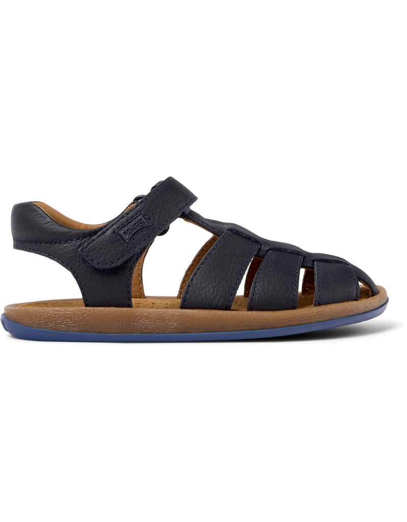 Camper: Bicho Kids Velcro Closed Toe Sandals - Navy Blue Leather - Acorn & Pip_Camper