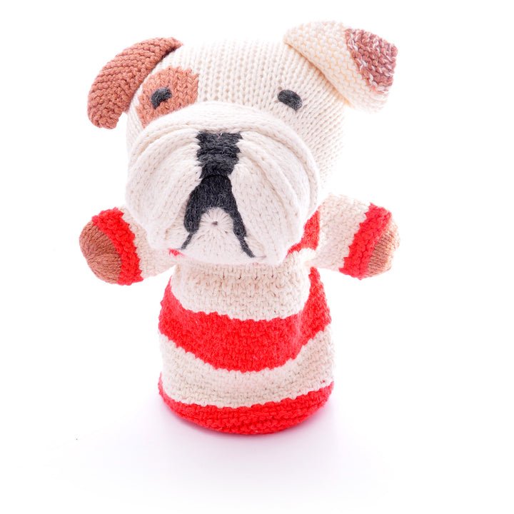 Chunki Chilli Stripy Bulldog hand puppet in red striped jumper