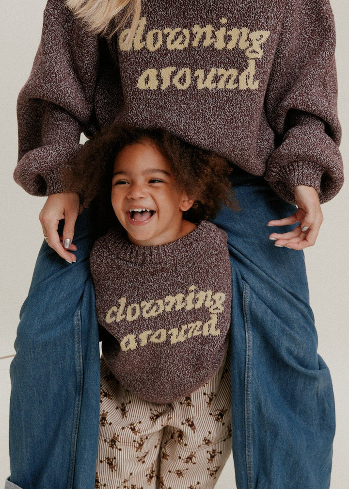 Lori Clowning Around plum sweater