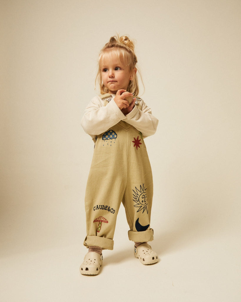 Claude & Co: Piper Embroidery Dungaree - Olive - Acorn & Pip_Claude & Co