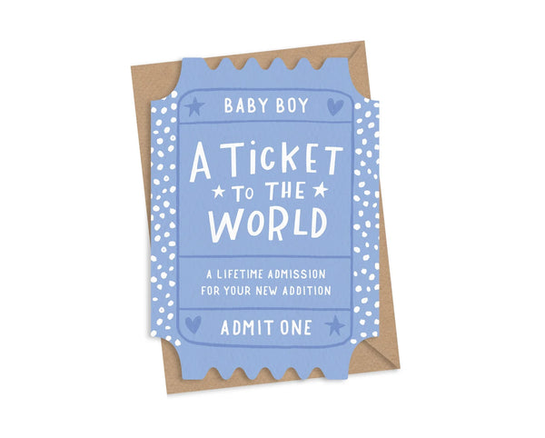 Dotty Black A Ticket To The World – Baby Boy Card
