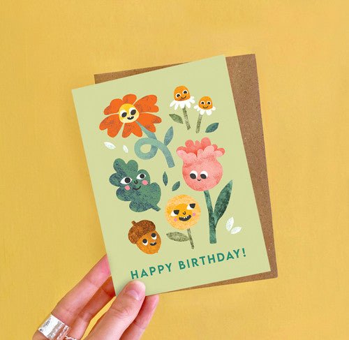 Emily Nash: Flower Faces Birthday Card - Acorn & Pip_Emily Nash Illustration