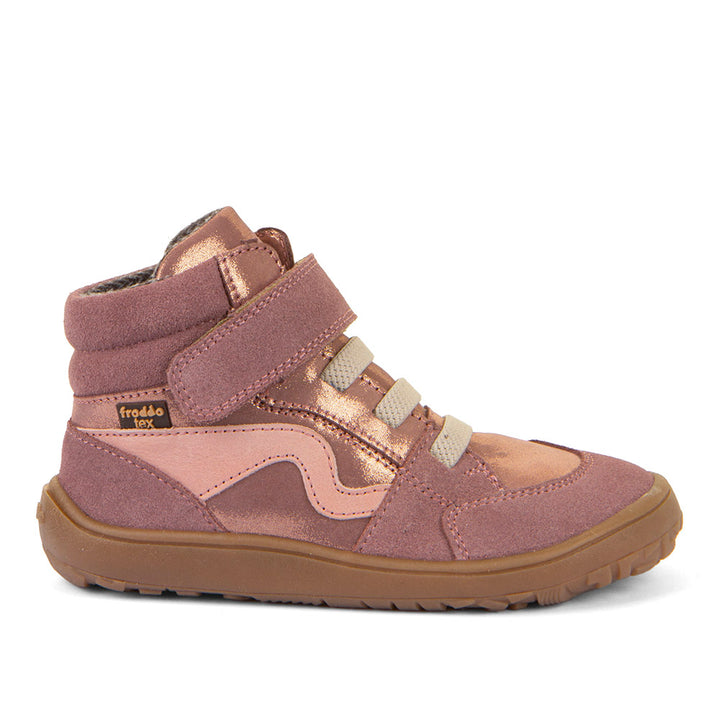 Froddo Barefoot Tex boots in pink and gold