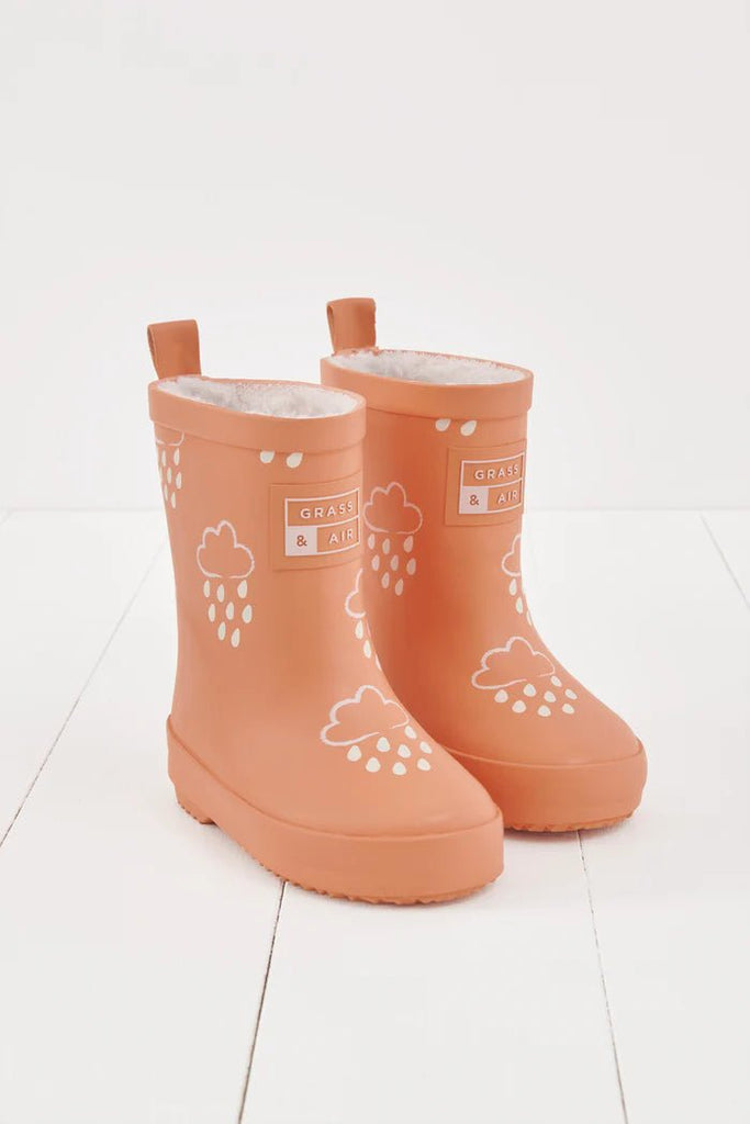 Grass & Air: Volcanic Orange Colour - Changing Kids Wellies - Acorn & Pip_Grass & Air