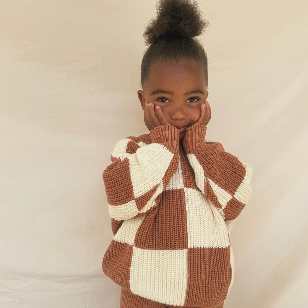 Hunter + Rose: Aspen Kids Jumper - Checkerboard - Acorn & Pip_Hunter + Rose