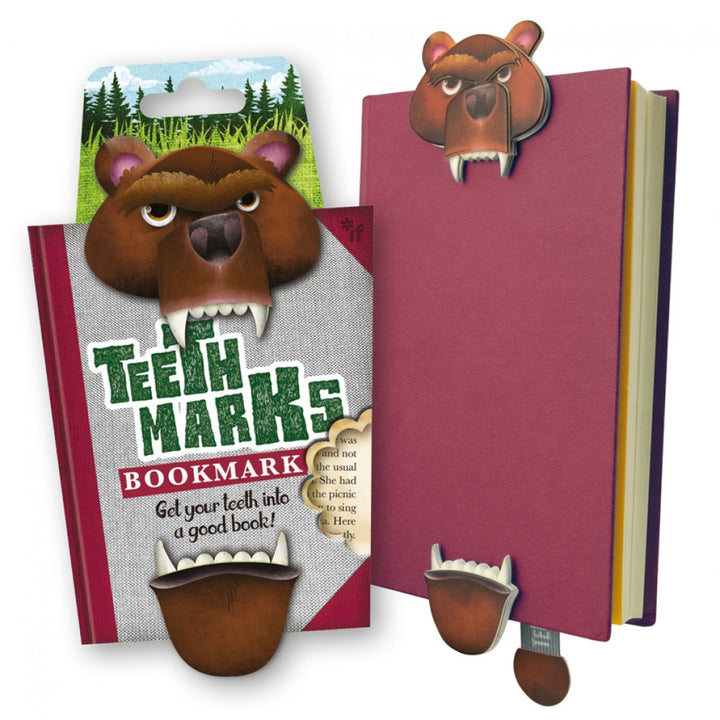 IF Teethmarks bear bookmark clipped onto a book