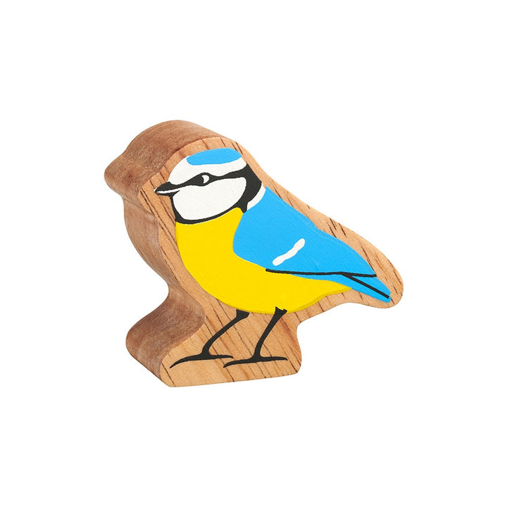 Lanka Kade wooden blue tit bird toy in blue and yellow