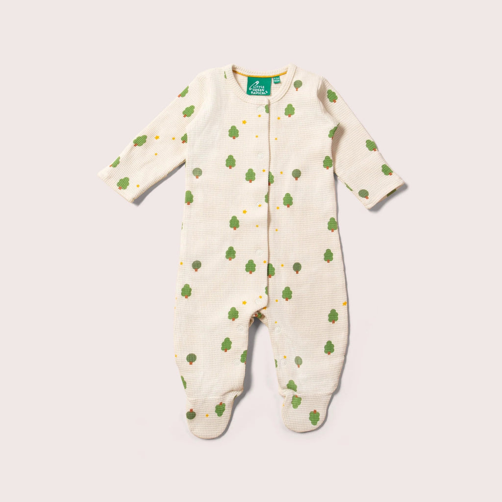 Little Green Radicals: Cream Winter Trees Organic Waffle Babygrow - Acorn & Pip_Little Green Radicals