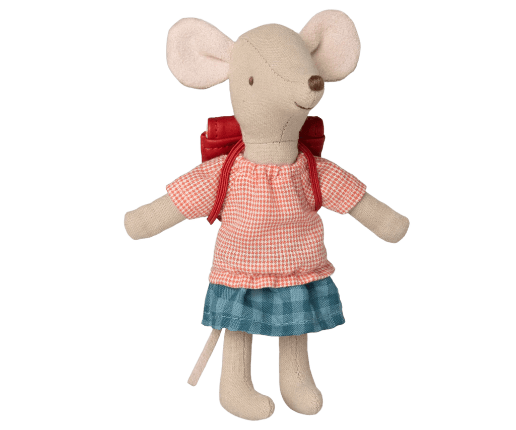 Maileg: Tricycle mouse, Big sister with Red Bag - Acorn & Pip_Maileg