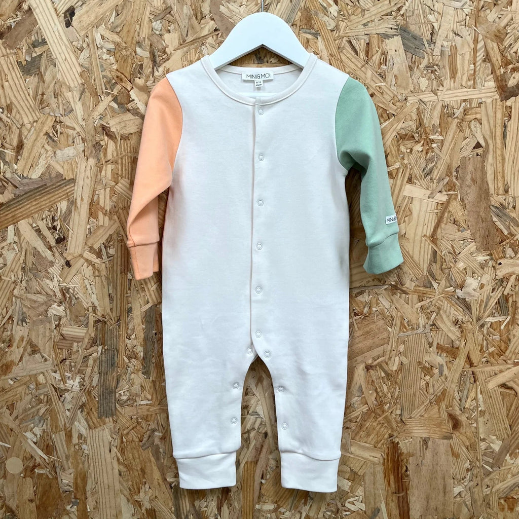 Mini & Moi: Colour Block Baby Sleepsuit - Acorn & Pip_Mini & Moi