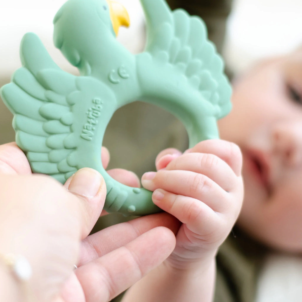 Natruba: Natural Rubber Teether - Parrot Light Green - Acorn & Pip_Natruba