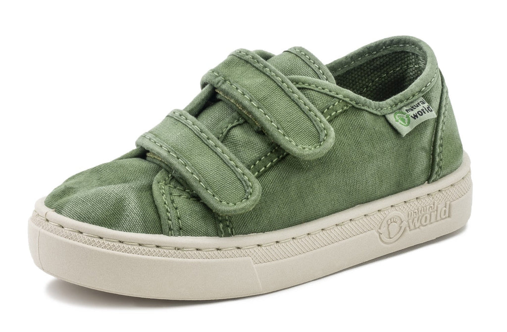 Natural World Eco: Velcro Kids Sneakers - Khaki - Acorn & Pip_Natural World Eco