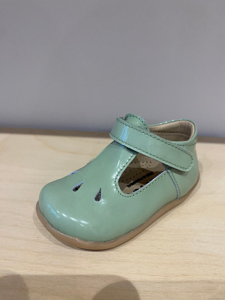 Petasil: Tia Patent T - Bar Girls Shoes - Sage Green - Acorn & Pip_Petasil