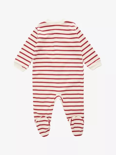 Sleepy Doe: Christmas Baby Sleepsuit - Red Stripe - Acorn & Pip_Sleepy Doe