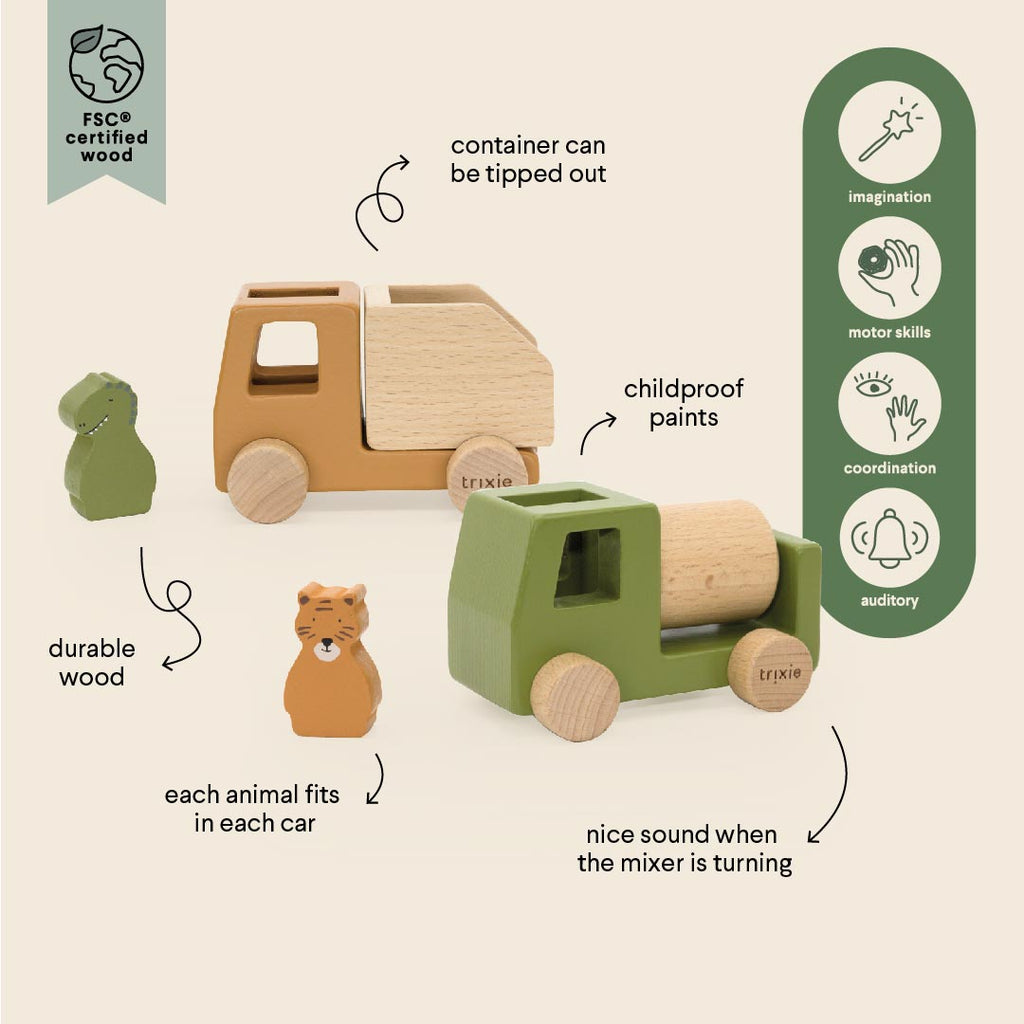 Trixie: Wooden Animal Construction Cars Set - Acorn & Pip_Trixie