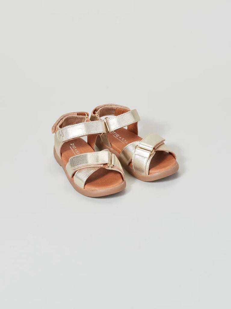 Zig + Star: Rae Cross - Strap Girls Sandals - Gold Dust - Acorn & Pip_Zig + Star