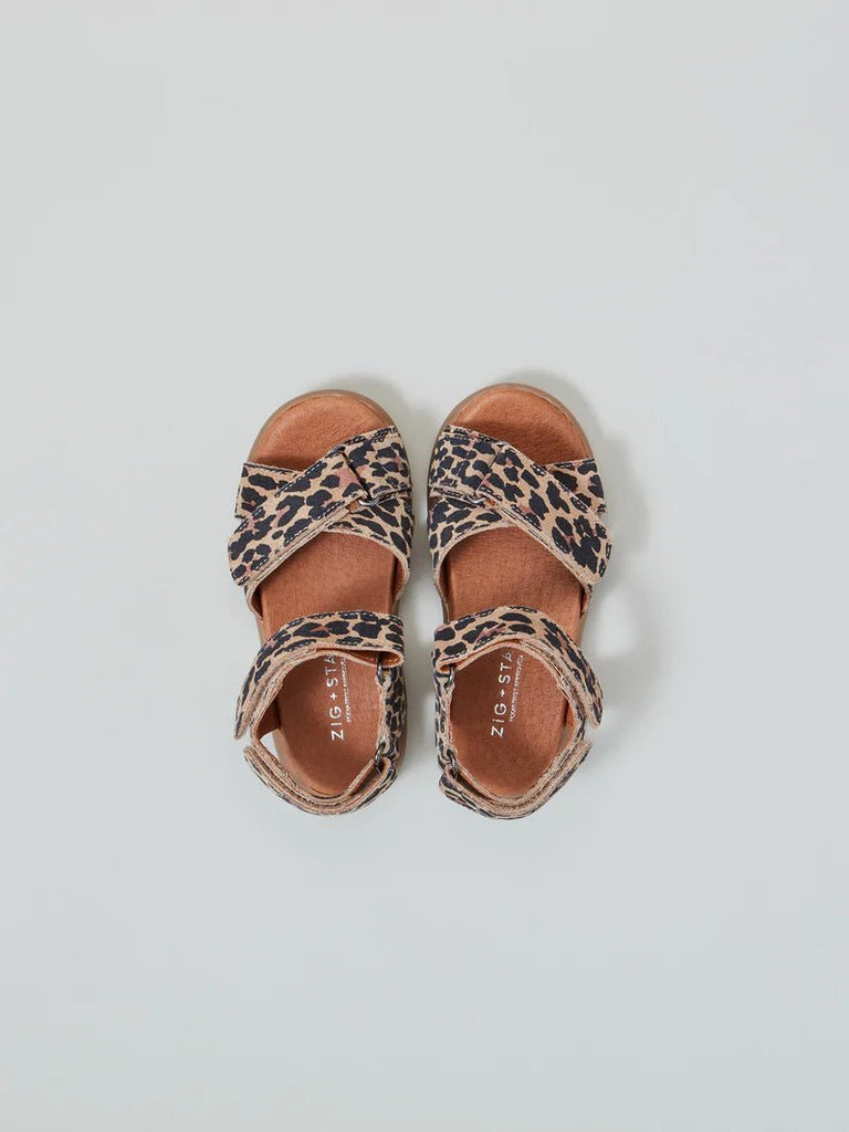 Zig + Star: Rae Cross - Strap Girls Sandals - Natural Animal - Acorn & Pip_Zig + Star