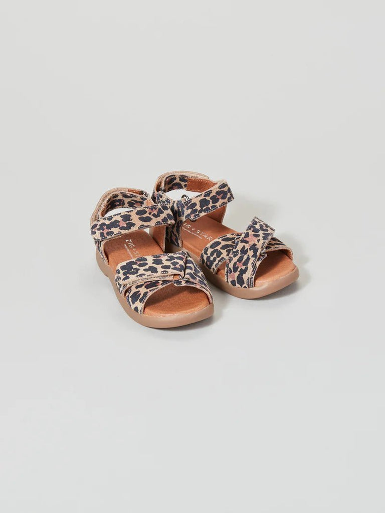 Zig + Star: Rae Cross - Strap Girls Sandals - Natural Animal - Acorn & Pip_Zig + Star