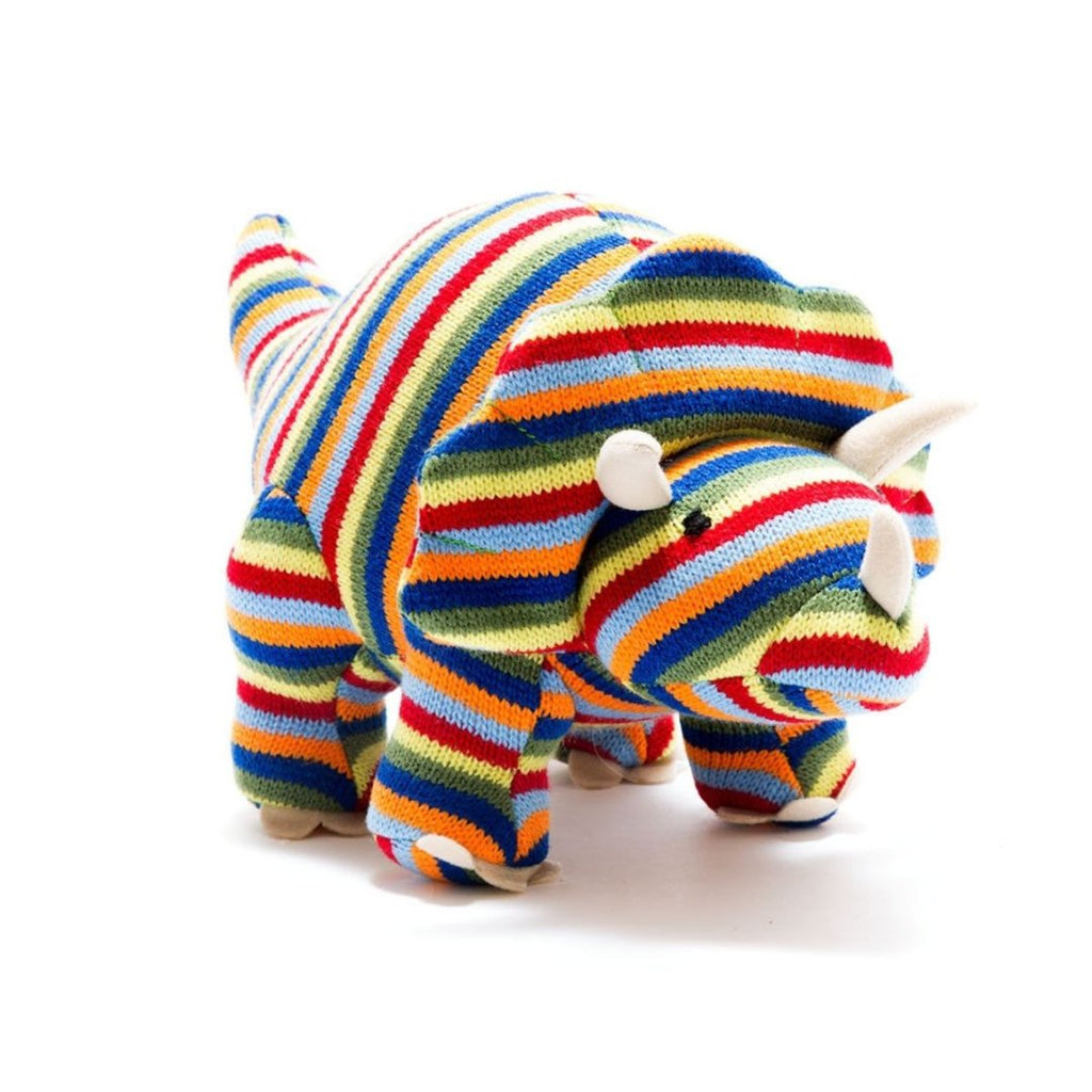Best Years: Triceratops Knitted Dinosaur Toy Rainbow Stripes - Acorn & Pip_Best Years
