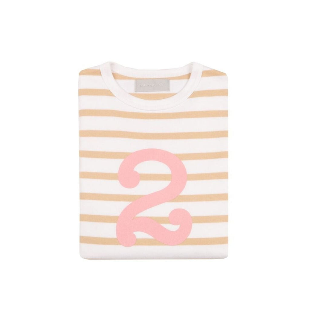 Bob & Blossom: Biscuit & White Breton Striped Pink Number 2 T-Shirt - Acorn & Pip_Bob & Blossom