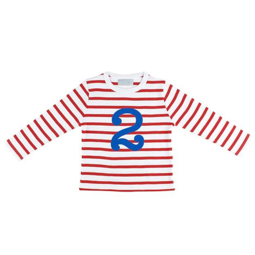 Bob & Blossom: Red & White Breton Striped Number 2 T-Shirt - Acorn & Pip_Bob & Blossom