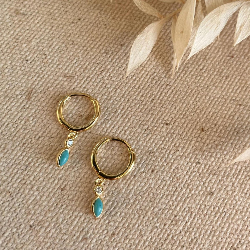 Little Nell Jewellery: Gold Turquoise Diamanté Huggie Hoops - Acorn & Pip_Little Nell Jewellery